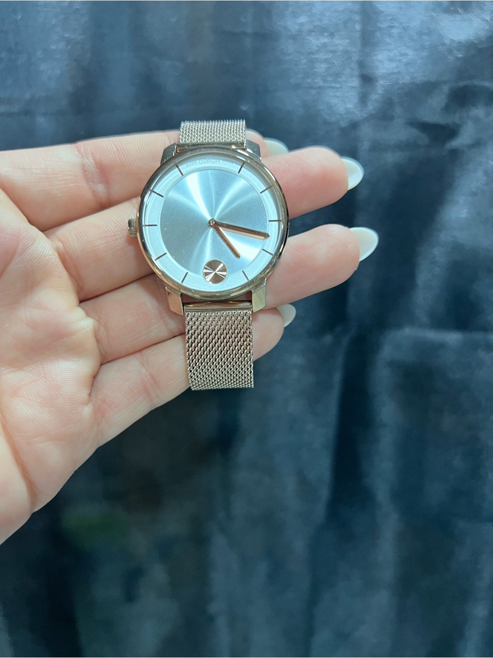 Movado Women's Rose Gold Mesh Bracelet Watch with Silver Sunray Dial